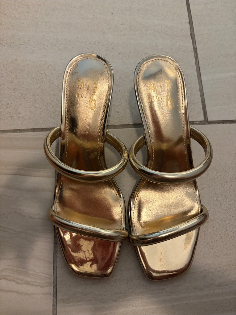 Mix No. 6 Metallic Gold Double-Strap Slide Heels